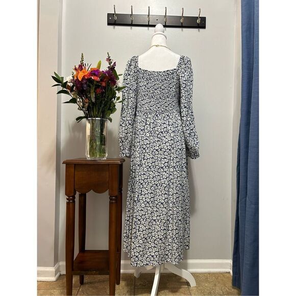 J. Crew Daisy Print Square Neck Balloon Sleeve Smocked Dress - Picture 4 of 4